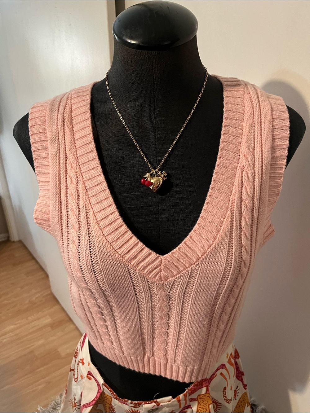 Rue21 Blush Pink Cable-Knit V-Neck Cropped Sweater Vest